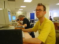 Peter working in the media space (set-up by the Hellenic Linux User Group)