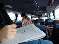 Wordgames participative play in bus to Liege